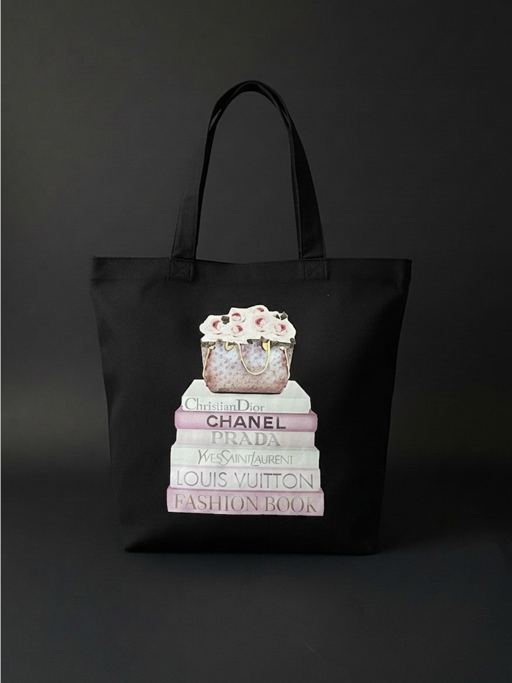 NWT Handcrafted Black Fashion Book Tote with Designer Stack Graphic 🖤🖤